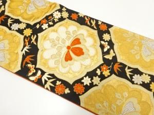 アンティーク　花に蝶・鳥模様織り出し袋帯（着用可）